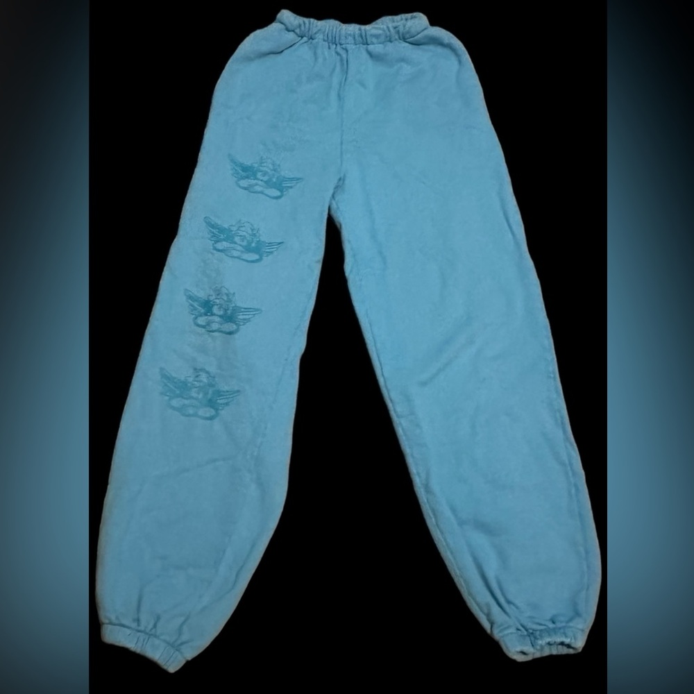 Boys Lie Blue Sweatpants Size Small with Cherubs design